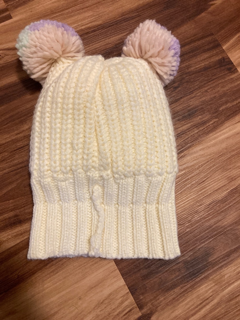 Kids Cream Knit Hat with Double Pom Poms Size 3T-5T
